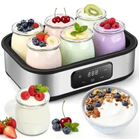 Anzktos Snj-166c Yogurt Maker With Adjustable Temperature And 48h Timer - 6 Glass Jars For Homemade