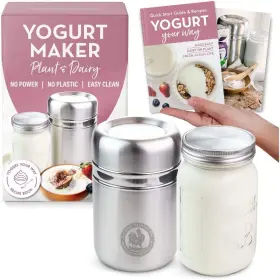 Country Trading Co. 445029388327 Stainless Steel Yogurt Maker With 1 Quart Glass Jar And Complete Recipe Book To