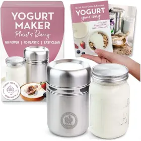Country Trading Co. 800689594001 Stainless Steel Yogurt Maker With 1 Quart Glass 12 Easy Homemade Milk Yogurts