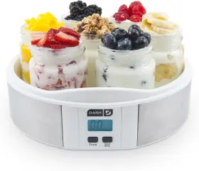 Dash 651137778937 Probiotic Yogurt Maker Time Control Steel Base Glass Jars Parfait Overnight