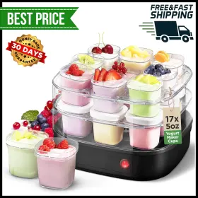 Elmazproduct Df72t3f-0389i5hj-nd812j2h Automatic Yogurt Maker Adjustable Time And Temp Control With 17 Reusable Cups &lid