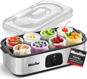 Mueller Austria 313108978974 Yogurt Maker Greek Machine With 8 Glass Jars/lids One Touch Dis