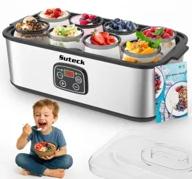 Suteck B0g2y31m7b Yogurt Maker Stainless Steel 8 Glass Jars Adjustable Time Temp Control Au