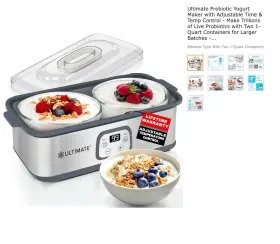 Ultimate 313036459446 Probiotic Yogurt Maker/adjustable Temperature And Time Control - Brand New Usa