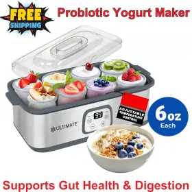 Ultimate 476062 Probiotic Yogurt Maker With Adjustable Temp And Timer Gut Health Wellness Gift