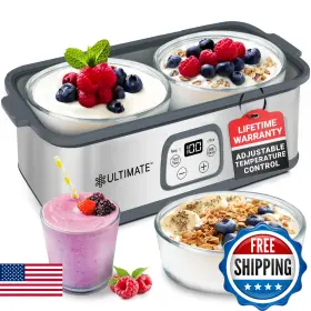 Ultimate B0fvg668t9 Probiotic Yogurt Maker - Adjustable Temp/time Bpa-free 2 Glass Jars